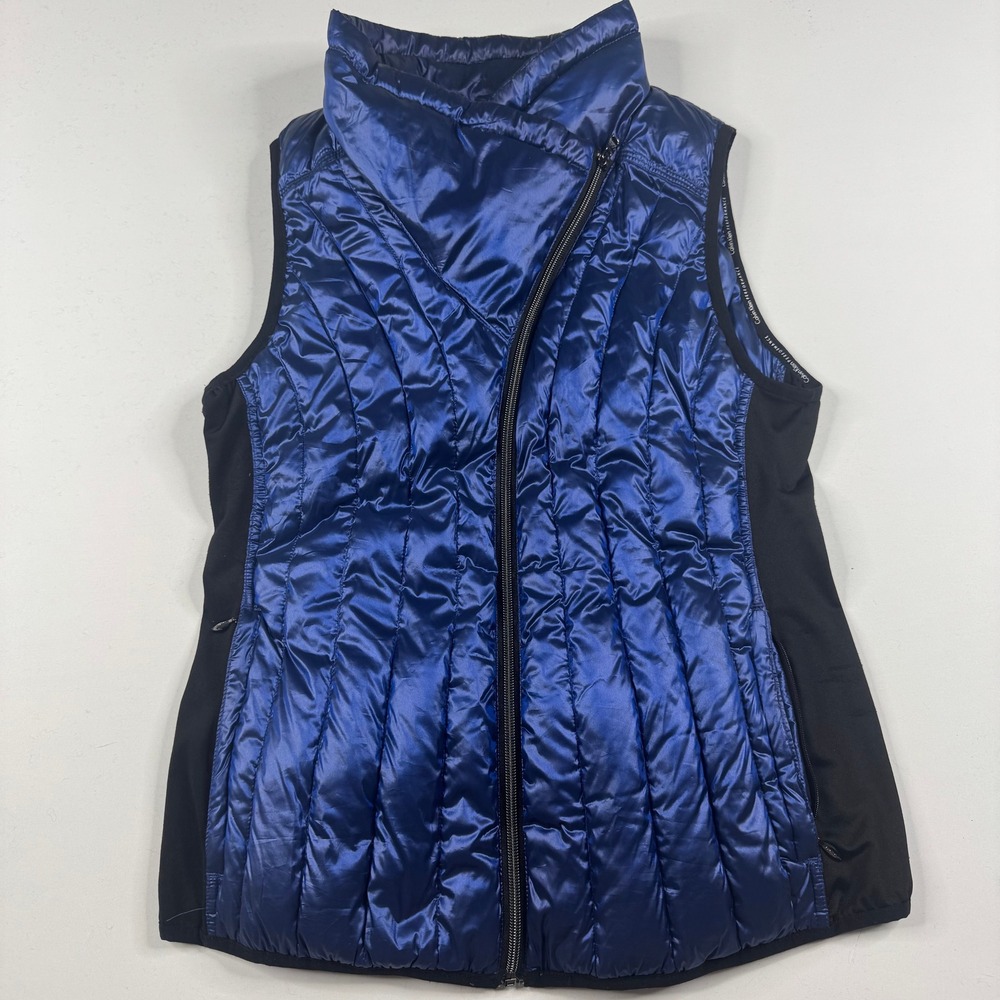 Calvin Klein Womens Blue Metallic Down Puffer Vest Asymmetric Zip Medium